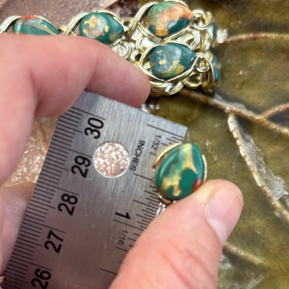 Coro Champagne Gold Bracelet and Earrings Set with Teal Marbled Accents - Picture 7 of 11